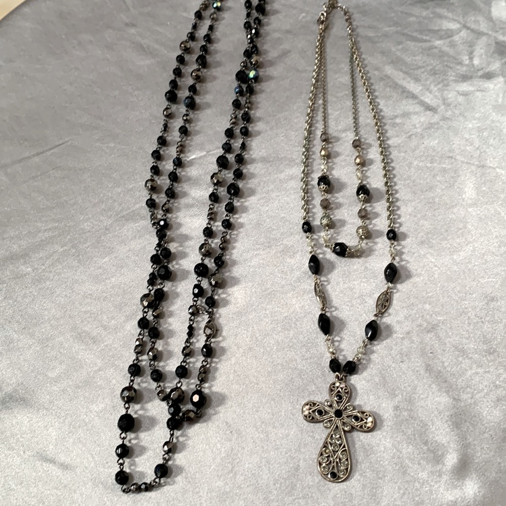Silver and black layered necklaces